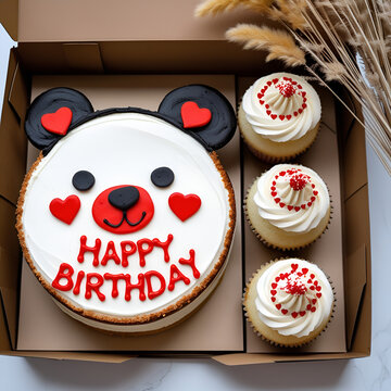 Panda Bento Birthday Cake Set with Cupcakes &ndash; Cute Animal Theme Party Dessert