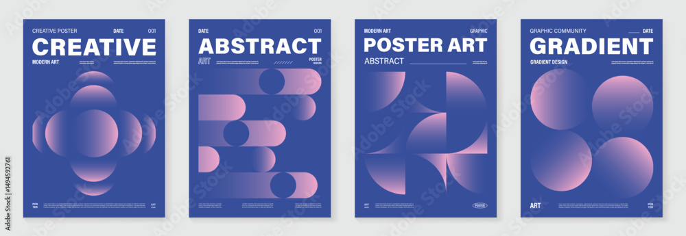 Poster modern gradient poster background vector set. cover template with vibrant perspective geometric pris