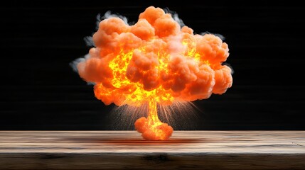 Explosion on wooden table
