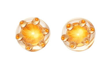 Biological golden molecule and bubble, 3d rendering.