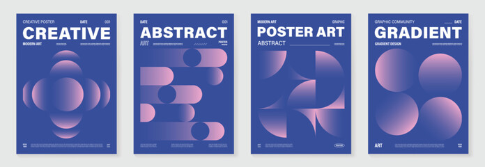 Modern gradient poster background vector set. Cover template with vibrant perspective geometric prism shapes. Ideal design for social media, cover, banner, flyer.