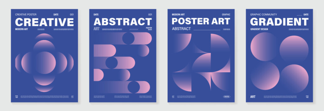 Modern gradient poster background vector set. Cover template with vibrant perspective geometric prism shapes. Ideal design for social media, cover, banner, flyer.