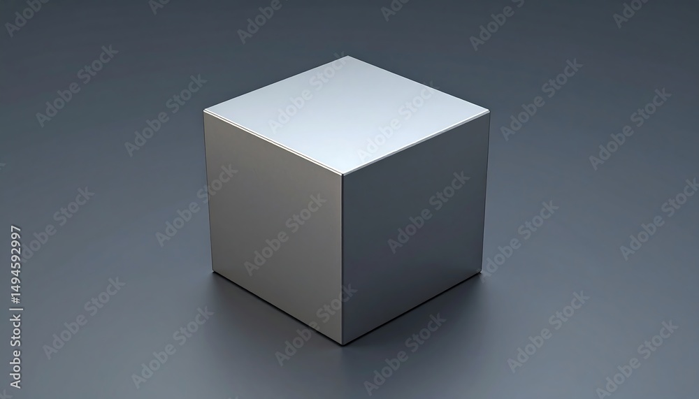 Poster shiny 3d cube on gray background.