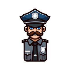 Vector Mascot Police Cartoon Illustration with Modern Stylish Badge Holding Character Hero Figure in Uniform and Weapon Pose for Logo Merchandise Comics Book Game Avatar Clipart Poster