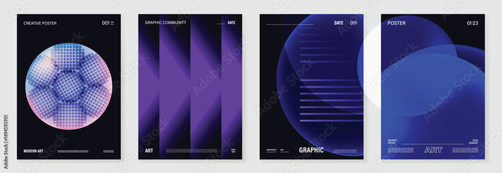 Poster modern gradient poster background vector set. cover template with vibrant perspective geometric pris