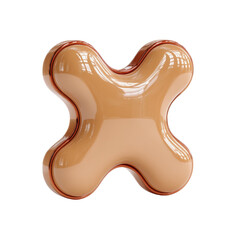 Fototapeta premium Glossy tan plus sign with a dark red outline against a plain white background is a graphic element suitable for web design and digital art projects.