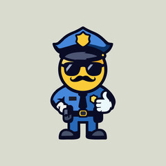 Professional Mascot Police Character Vector Cartoon Illustration with Badge Weapon Uniform Hero Pose Design for Logo Game Avatar Merchandise Community Icon Poster Sticker Comics Clipart