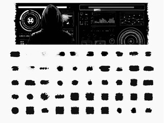 A vector icon set of retro audio equipment and vintage camera controls