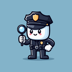 Adorable Mascot Police Character Cartoon Vector Illustration Design with Stylish Badge Weapon Uniform Hero Pose Standing Icon for Comics Game Merchandise Poster Logo Clipart Law Enforcer