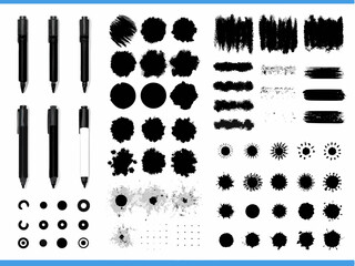 Black ink grunge splash set vector illustration