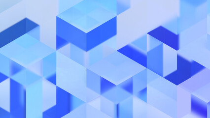 Naklejka premium Abstract cubes background. Glassmorphism. Blue color. 3d illustration.