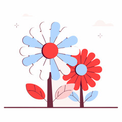 Abstract floral vector illustration with pink spring flowers and leaves for nature design