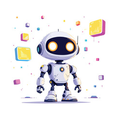 Vsai cute robot analyzing data with futuristic interface, artificial intelligence and machine learning