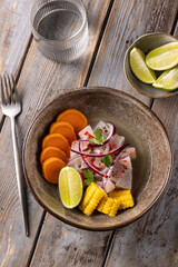 A traditional Peruvian dish is ceviche with white fish