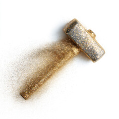 a hammer is sprinkled with sand on a white surface