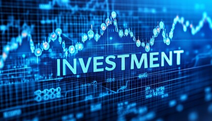 Investment, Cyan Neon Stock Market Chart On Abstract Background, Finance And Innovation Concept