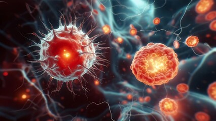 Obraz premium Microscopic View of Cells Exploring Cellular Structures and Processes Under the Microscope