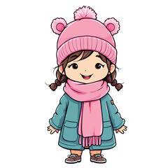 Vsai smiling girl wearing winter clothes and pink beanie hat