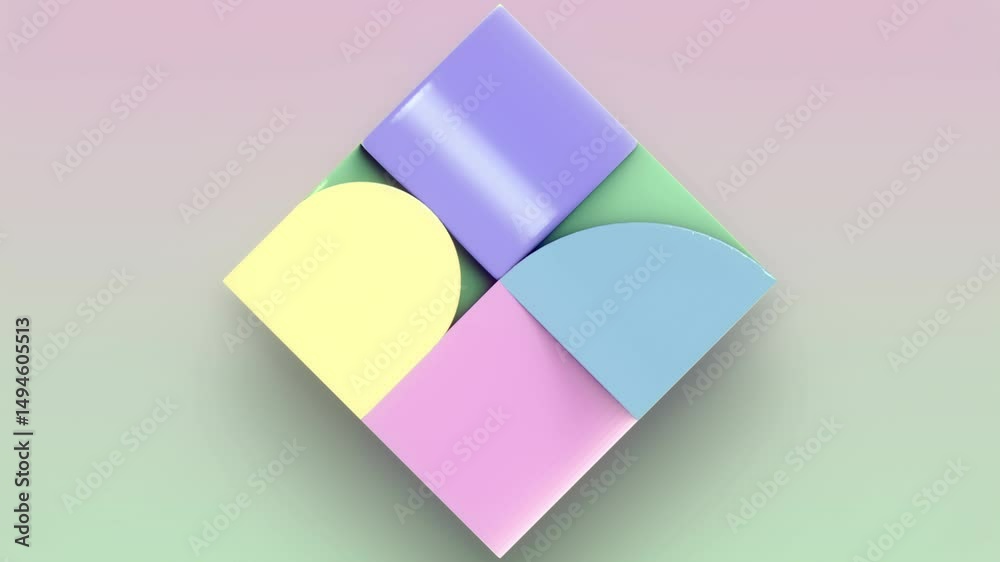 Poster Minimalist optical loop animation with colorful cubic geometric shapes. Ideal as a background image for presentations, digital design or motion decor. 3d rendering 4K