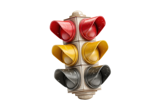 PNG Vintage traffic light with three distinct colored lenses