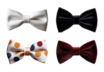 set of classic black, red, white bow tie isolated on transparent background