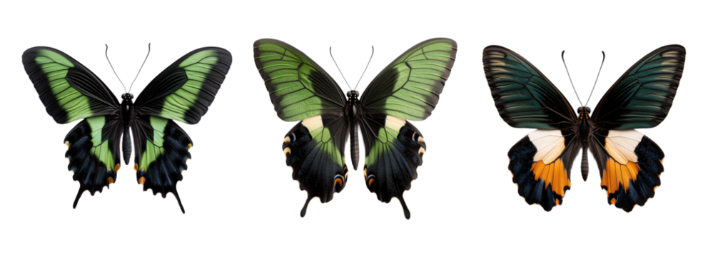 butterfly with soft colourful green wings and black accents isolated on a transparent background	 - Powered by Adobe