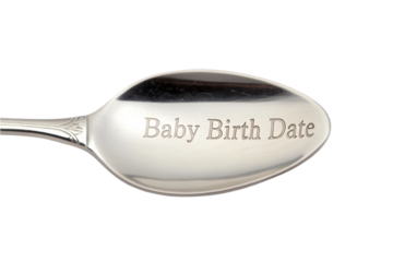 PNG Engraved silver spoon with 'baby birth date' inscription for celebratory keepsake