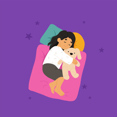 Sleeping babies set. Calm kids asleep, lying and dreaming at night. Cute little boys and girls, sweet children relaxing on pillows. Flat cartoon vector illustrations isolated on white background