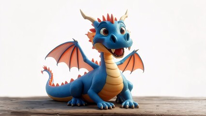 Fototapeta premium Adorable Blue Dragon Figurine Charming 3D Rendered Fantasy Creature Illustration