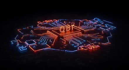 Neon Circuit Board: QBT Quantum Computing in Glowing Design