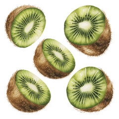 Fototapeta premium Kiwi Fruit Slices Watercolor