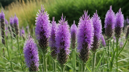 Naklejka premium Prachtscharte (Liatris spicata) im Blumenbeet