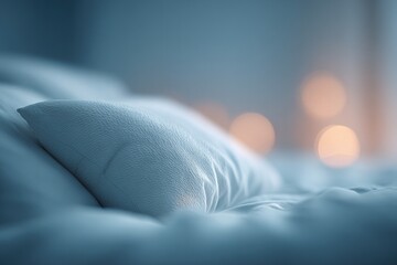 minimalistic image of peaceful sleep on clean white bed people blurred in background for serene atmosphere