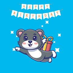 Delightful illustration of a Flying cute mouse with a giftbox perfect for adding a touch of whimsy and joy to your design.suitable for various projects,from birtday card