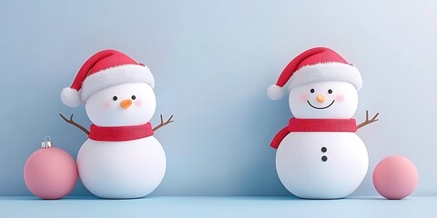 Two snowmen with red hats and scarves (1)