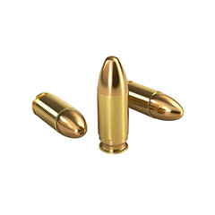 Three Golden Bullets Isolated on Black Background
