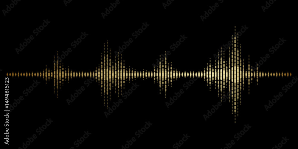 Poster abstract sound wave stripe lines gold light equalizer isolated on black background. vector illustrat