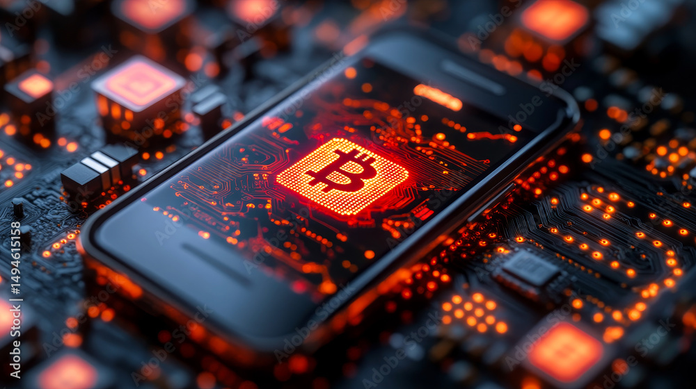 Poster secure cryptocurrency transaction with biometric verification on smartphone and blockchain nodes