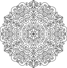 Elegant Decorative Mandala Design for Adult Coloring Books – Intricate Line Art with Floral and Geometric Elements
