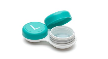 Teal and White Contact Lens Case with Open Lid on White Background