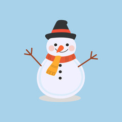 Snowman vector illustration. Smiling face with coal eyes, button details, and festive winter accessories.