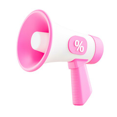 Pink and megaphone with percentage symbol illustration on transparent background