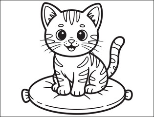 Adorable Cartoon Kitten Sitting on a Pillow Coloring Page