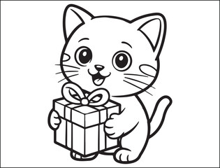 Adorable Cartoon Kitten Holding a Gift Box Illustration
