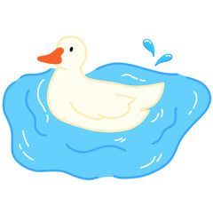 White Duck Swimming in Blue Water Swirls illustration. Suitable for design, element, sticker, kids book, etc.