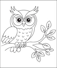 Cute Cartoon Owl Perched on a Branch Coloring Page
