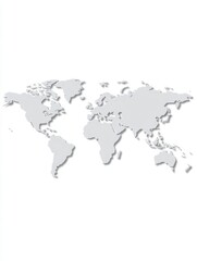 Fototapeta premium A simplified, light-grey, embossed world map with subtle drop shadow, showcasing continents and major landmasses