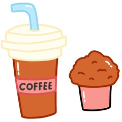Cup of coffee and muffin illustration. 