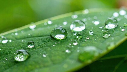 Raindrops on green leaf nature close-up forest environment macro photography natural beauty