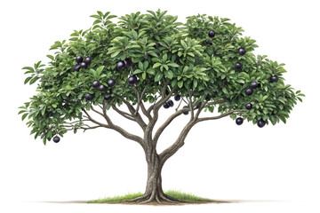 Single green tree with summer foliage, isolated on a white background, perfect for nature and environment illustrations